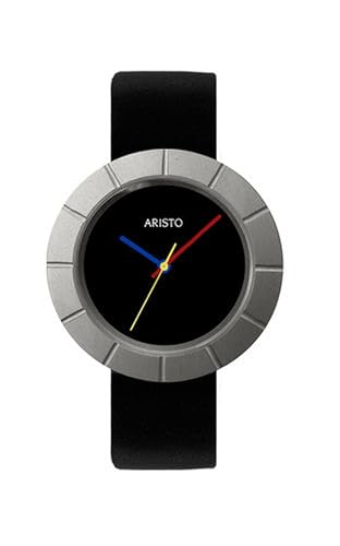 Aristo Titan Damenuhr Quarz-Armbanduhr 5D103-2 - schwarzes Lederarmband und schwarzes Ziffernblatt mit Front aus Mineralglas - Made in Germany von Aristo