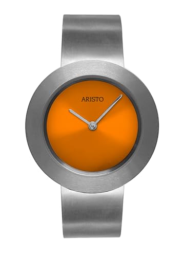 Aristo Titan Damenuhr Quarz-Armbanduhr - Silberfarbenes Titan Spangenarmband und orangem Ziffernblatt mit Front aus Mineralglas - Made in Germany von Aristo