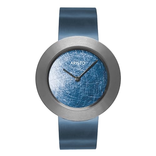 Aristo Titan Damenuhr Quarz-Armbanduhr - blaues Titan Spangenarmband und gebürstet blaues Ziffernblatt mit Front aus Mineralglas - Made in Germany von Aristo