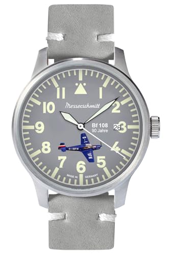 Messerschmitt ME42CH-M Herrenuhr - Eleganz & Präzision - grau lackiertes Zifferblatt in Kombination mit dem satinierten Edelstahlgehäuse - Ø 42 mm - Lederarmband - Made in Germany von Aristo