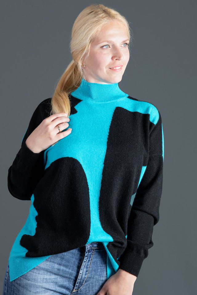 Ariun Kaschmirpullover Farbblock Design mit abstraktem Gesichmotiv von Ariun