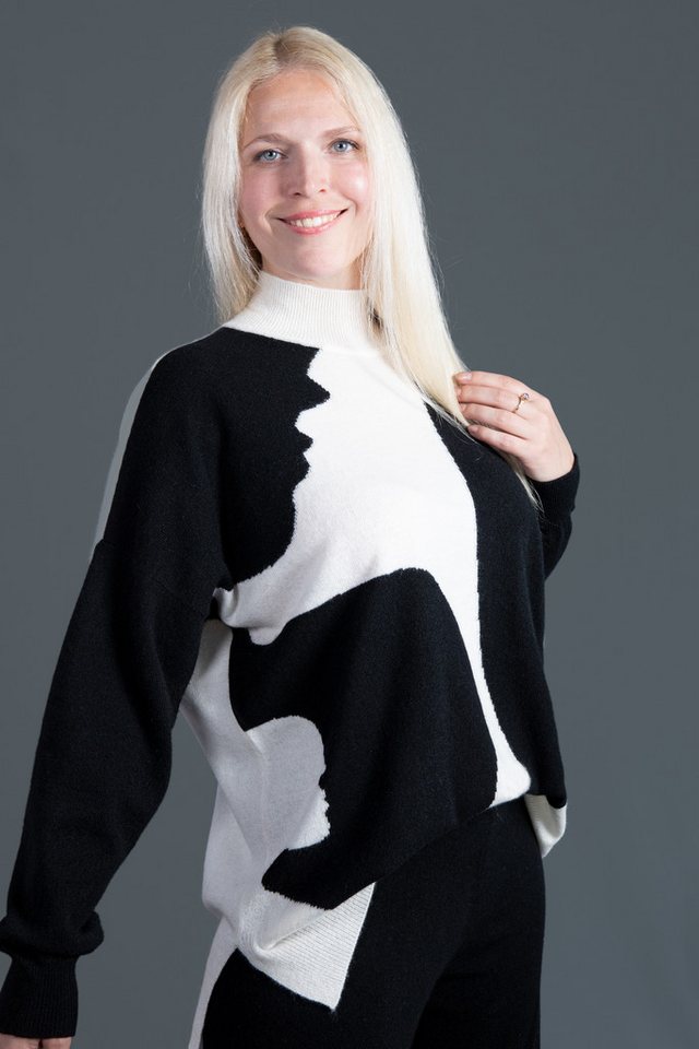 Ariun Kaschmirpullover Farbblock Design mit abstraktem Gesichmotiv von Ariun