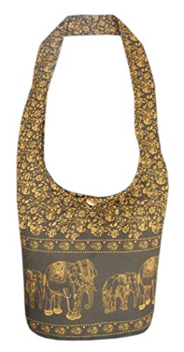 Schultertasche aus Baumwolle Canvas mit Elefanten und Blumen Muster von Ariyas Thaishop