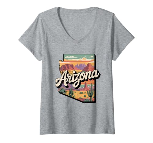 Damen Arizona Flag T-Shirt – Arizona Cactus Desert AZ Pride T-Shirt mit V-Ausschnitt von Arizona Cactus Aesthetic Tess