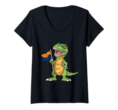 Damen Arizona Lover Kids Dinosaurier Liebhaber USA Arizona Flagge T-Shirt mit V-Ausschnitt von Arizona Gifts For Men & Women