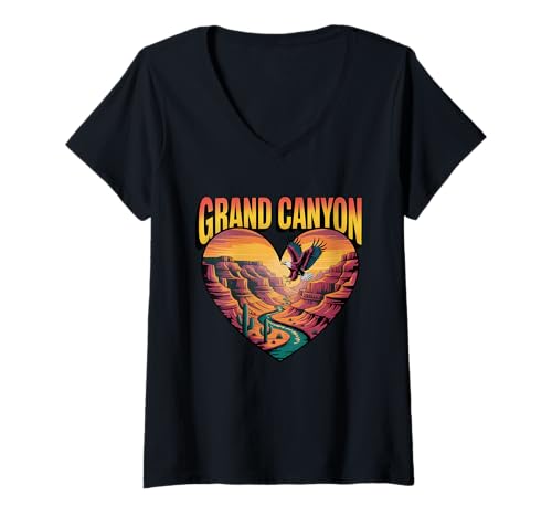 Damen Grand Canyon Heart T-Shirt – Arizona National Park Scenic T-Shirt mit V-Ausschnitt von Arizona Grand Canyon Aesthetic Tees