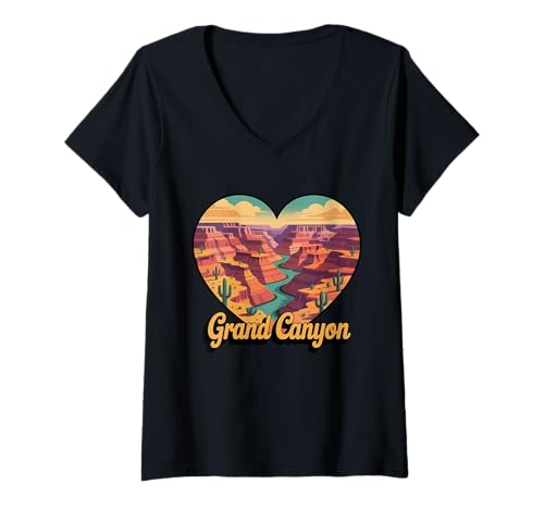 Damen Grand Canyon Heart T-Shirt – Arizona National Park Scenic T-Shirt mit V-Ausschnitt von Arizona Grand Canyon Aesthetic Tees