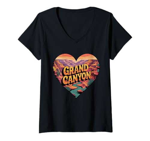 Damen Grand Canyon Heart T-Shirt – Arizona National Park Scenic T-Shirt mit V-Ausschnitt von Arizona Grand Canyon Aesthetic Tees