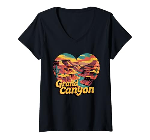 Damen Grand Canyon Heart T-Shirt – Arizona National Park Scenic T-Shirt mit V-Ausschnitt von Arizona Grand Canyon Aesthetic Tees
