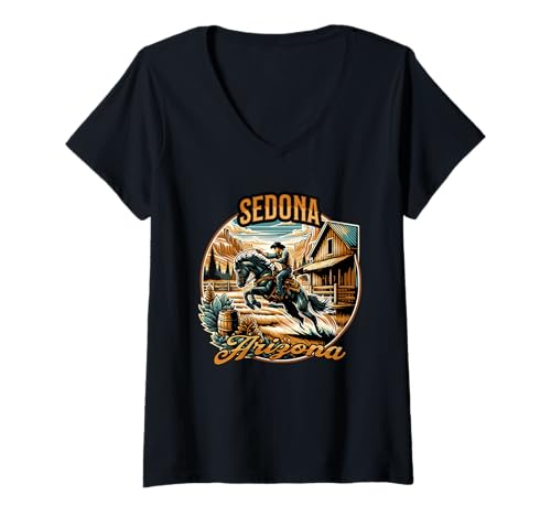 Damen Sedona Arizona Cowboy Pferd T-Shirt mit V-Ausschnitt Damen Sedona Arizona Cowboy Pferd T-Shirt mit V-Ausschnitt von Arizona Rodeos