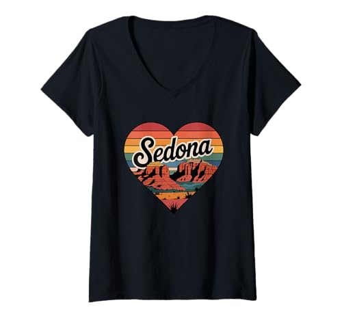 Damen Sedona Arizona Herz-T-Shirt im Vintage-Retro-Design mit roten Steinen T-Shirt mit V-Ausschnitt Damen Sedona Arizona Herz-T-Shirt im Vintage-Retro-Design mit roten Steinen T-Shirt mit V-Ausschnitt von Arizona Sedona Cactus Aesthetic Tees