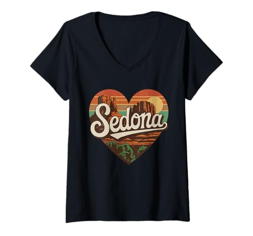 Damen Sedona Arizona Herz-T-Shirt im Vintage-Retro-Design mit roten Steinen T-Shirt mit V-Ausschnitt Damen Sedona Arizona Herz-T-Shirt im Vintage-Retro-Design mit roten Steinen T-Shirt mit V-Ausschnitt von Arizona Sedona Cactus Aesthetic Tees