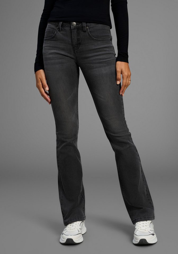 Arizona Bootcut-Jeans Shaping bootcut, Kontrastnähte, Used-Look-Waschung, niedrige Leibhöhe von Arizona