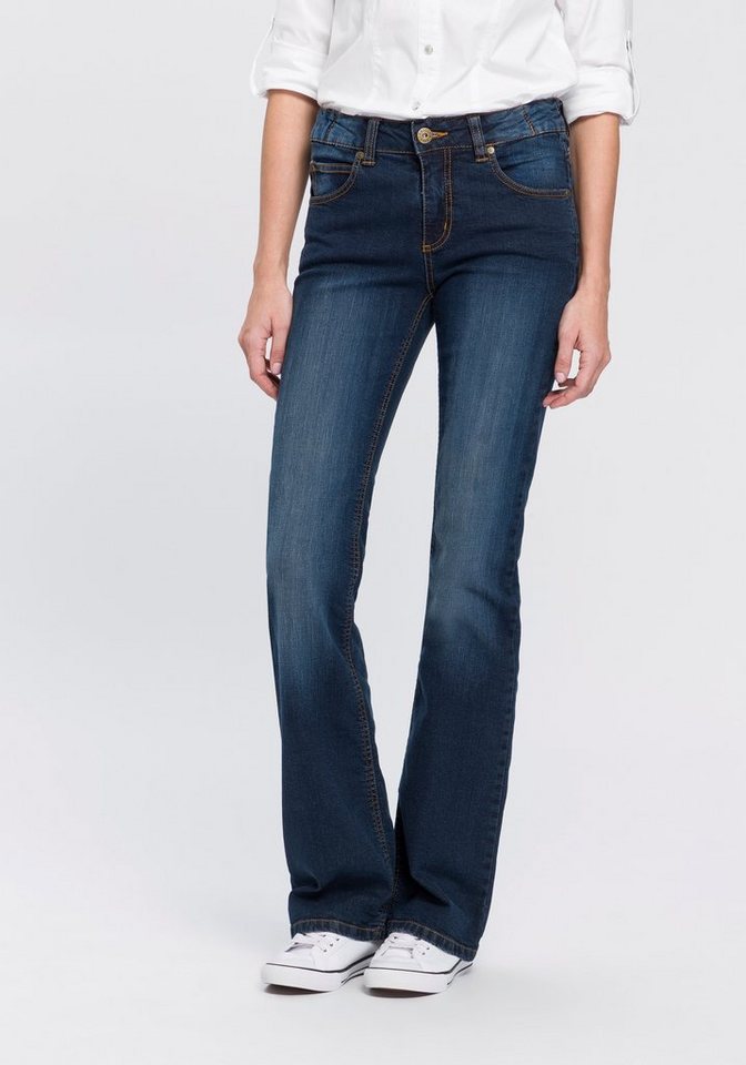Arizona Bootcut-Jeans Bund mit seitlichem Gummizugeinsatz High Waist von Arizona