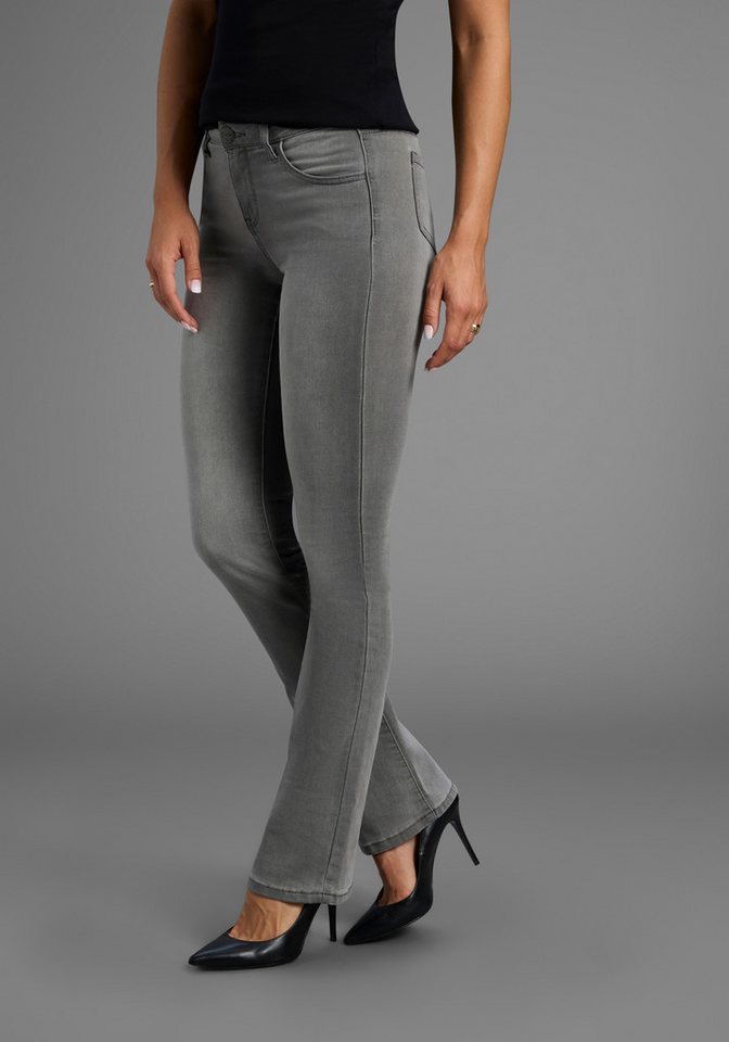 Arizona Bootcut-Jeans Ultra-Stretch normale Passform, Baby-Bootcut, Used-Look-Waschung von Arizona