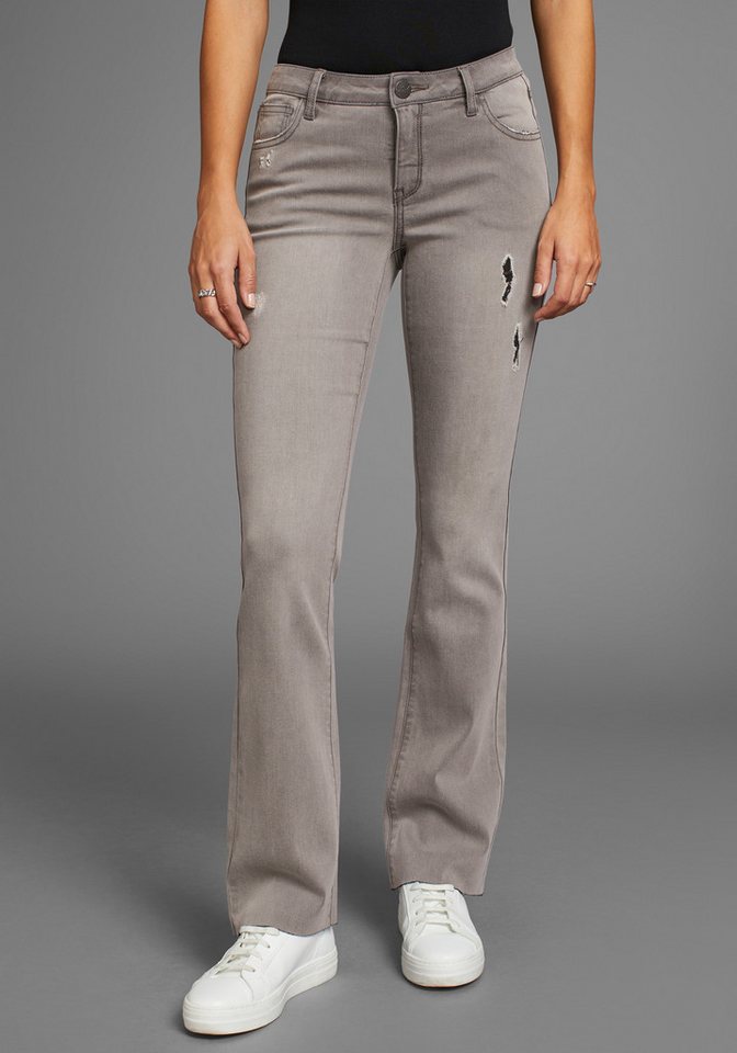 Arizona Bootcut-Jeans Ultra-Stretch ausgestellte Beinform, modischer Used-Look, normale Leibhöhe von Arizona