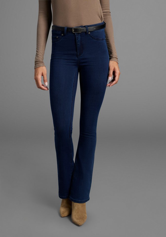 Arizona Bootcut-Jeans Ultra Stretch ausgestellte Beinform, Used-Waschung, hohe Leibhöhe von Arizona