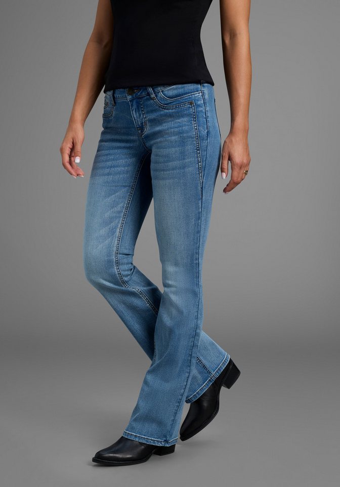 Arizona Bootcut-Jeans mit Keileinsätzen ausgestellte Beinform, niedrige Leibhöhe, elastisches Material von Arizona