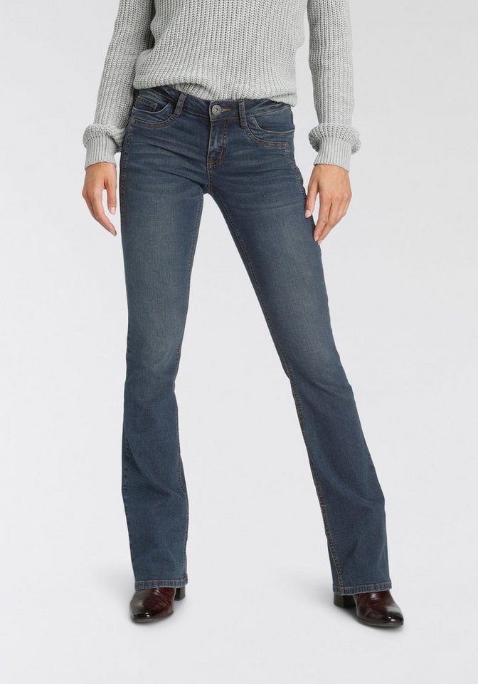 Arizona Bootcut-Jeans mit Keileinsätzen ausgestellte Beinform, niedrige Leibhöhe, elastisches Material Arizona Bootcut-Jeans mit Keileinsätzen ausgestellte Beinform, niedrige Leibhöhe, elastisches Material von Arizona