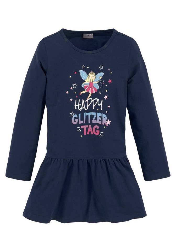 KIDSWORLD Jerseykleid HAPPY GLITZER TAG mit glitzerndem Print von KIDSWORLD