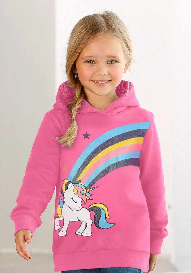 KIDSWORLD Langarmshirt EINHORN Regenbogen mit Glitzerdruck von KIDSWORLD