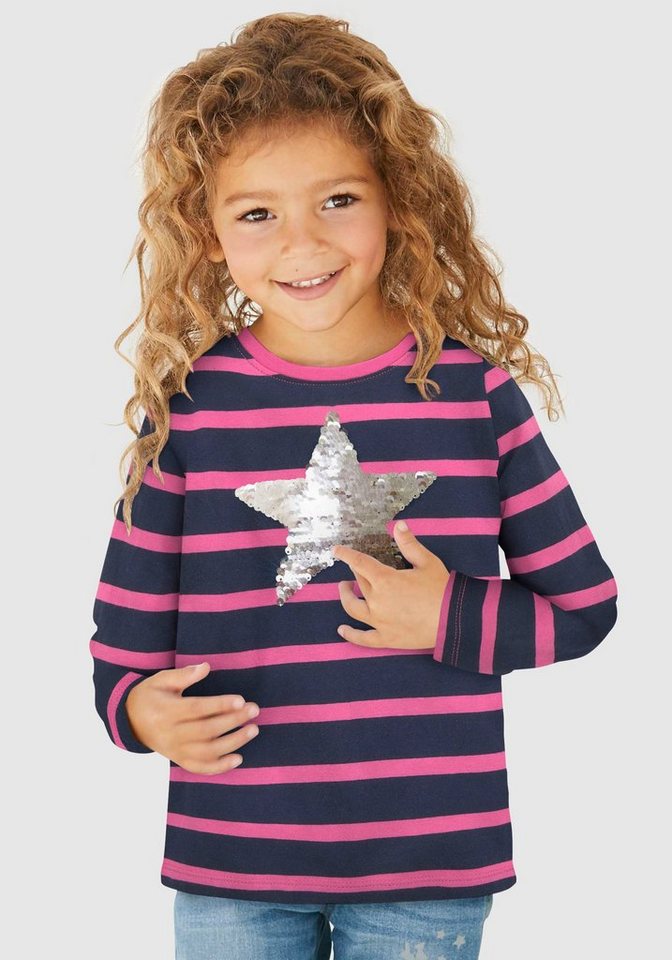 KIDSWORLD Langarmshirt für kleine Mädchen mit appliziertem Stern aus Wendepailletten von KIDSWORLD