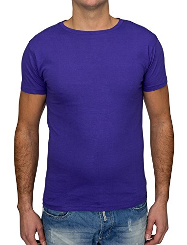 Herren T Shirt Basic O-Neck Einfarbig Uni V-Neck H1530, Farben:Lila, Größe:M von ArizonaShopping - T-Shirts