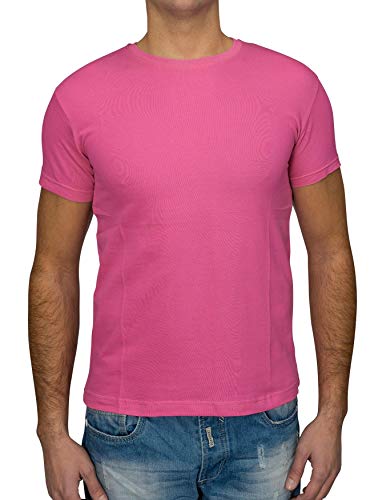 Herren T Shirt Basic O-Neck Einfarbig Uni V-Neck H1530, Farben:Pink, Größe:S von ArizonaShopping - T-Shirts