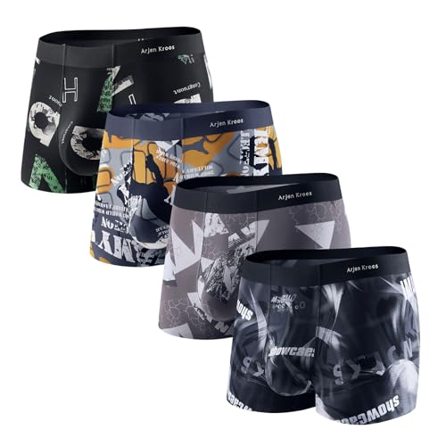 Arjen Kroos Boxershorts Herren 4er Pack Boxer Briefs Unterhosen Männer Hipster Unterwäsche Trunks Retroshorts von Arjen Kroos