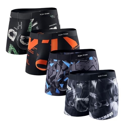 Arjen Kroos Boxershorts Herren 4er Pack Boxer Briefs Unterhosen Männer Hipster Unterwäsche Trunks Retroshorts von Arjen Kroos