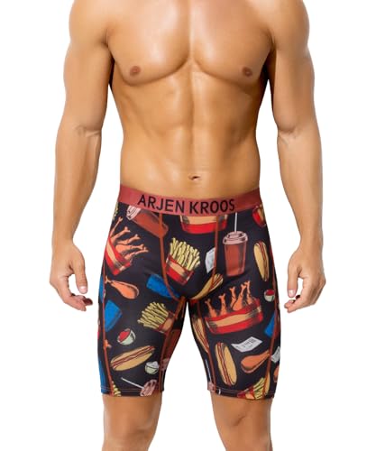 Arjen Kroos Lange Boxershort Herren mit Print Sport Unterhosen Männer Milk Silk Sportunterwäsche Anti-Scheuern Weiche Etikettfrei von Arjen Kroos