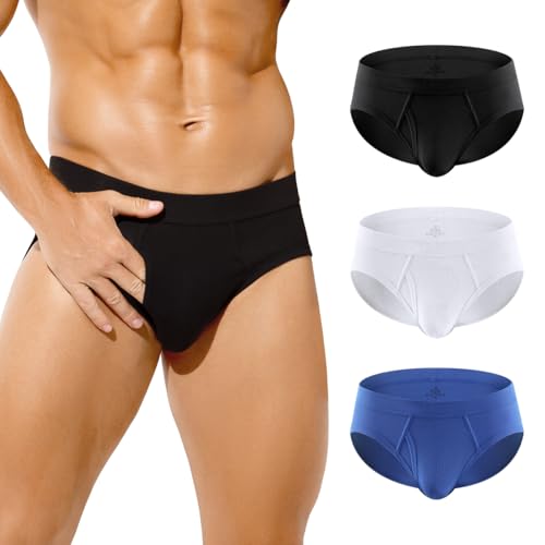 Arjen Kroos Slip Herren mit Eingriff Weich Unterhosen Männer Atmungsaktive Unterwäsche aus Baumwolle 3er Pack Schwarz/Weiß/Blau XL von Arjen Kroos