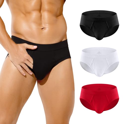 Arjen Kroos Slip Herren mit Eingriff Weich Unterhosen Männer Atmungsaktive Unterwäsche aus Baumwolle 3er Pack Schwarz/Weiß/Rot M von Arjen Kroos