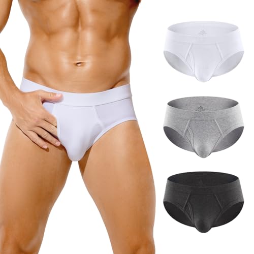 Arjen Kroos Slip Herren mit Eingriff Weich Unterhosen Männer Atmungsaktive Unterwäsche aus Baumwolle 3er Pack Weiß/Hellgrau/Dunkelgrau L von Arjen Kroos