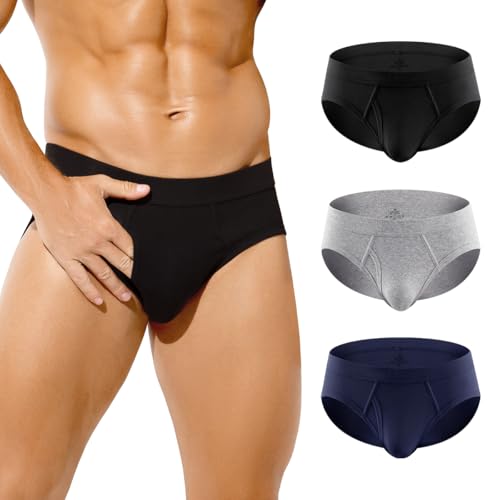 Arjen Kroos Slip Herren mit Eingriff Weich Unterhosen Männer Atmungsaktive Unterwäsche aus Baumwolle 3er Pack Schwarz/Hellgrau/Dunkelblau XL von Arjen Kroos