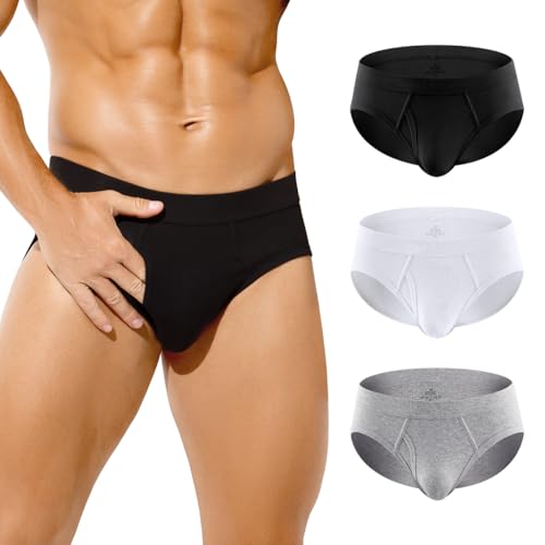 Arjen Kroos Slip Herren mit Eingriff Weich Unterhosen Männer Atmungsaktive Unterwäsche aus Baumwolle 3er Pack Schwarz/Weiß/Hellgrau XXL von Arjen Kroos