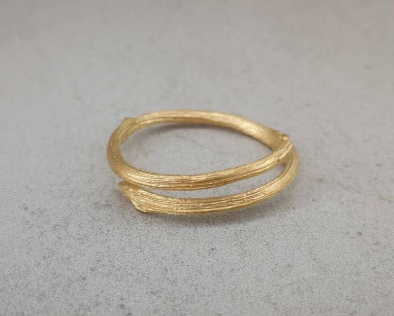 24K Vergoldeter Zweigring, Verstellbares Band Aus Sterlingsilber von Arju