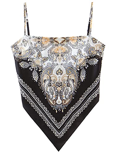 Arjungo Damen Paisleymuster Raffhalter Französischer Knoten Einstecktuch Saum Spaghettiträger Taschentuch Cami Bandana Tube Crop Top - - Groß von Arjungo
