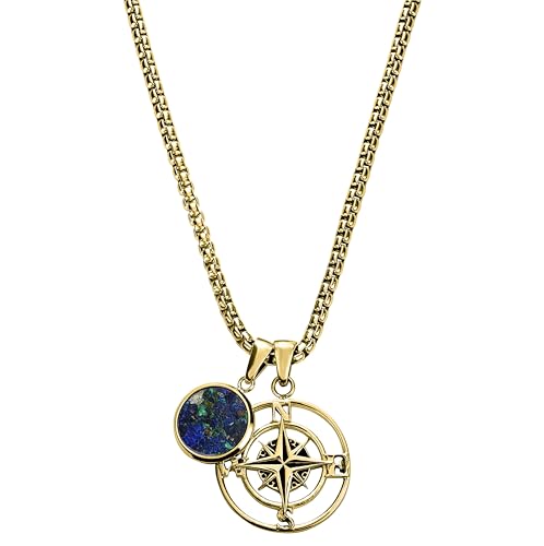 Arkai by Trendhim Halskette Herren | Atlas Kette mit Kompass & Azurmalachit-Anhänger aus Edelstahl | 60 cm Länge | Dänisches Design | Stilvoller Herrenschmuck | Goldfarben von Arkai