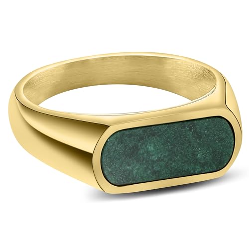 Arkai by Trendhim Ring Herren | Orisun Siegelring mit afrikanischer Jade im Gold-Ton aus Edelstahl | Dänisches Design | Ausdrucksstarker Männerschmuck für Alltag & Anlass | Goldfarben von Arkai
