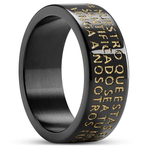 Arkai by Trendhim Ring für Männer | Design mit dem Vaterunser | 316L Edelstahl & Titan-Nitrid-Beschichtung | Dänisches Design | Polierte Oberfläche | Schwarz/Gold-Ton von Arkai