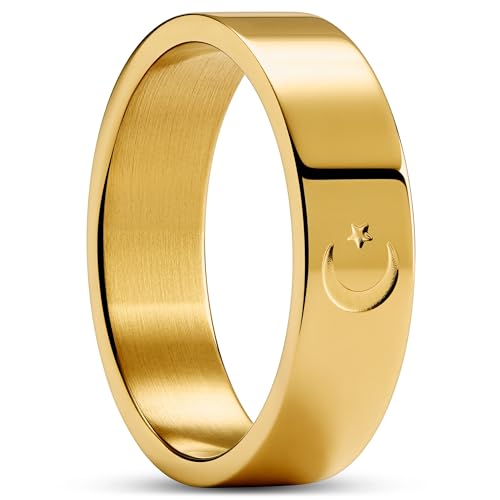 Arkai by Trendhim Ringe für Männer | Goldfarbene Stern- und Halbmond-Design | 316L Edelstahl & Titan-Nitrid-Beschichtung | Dänisches Design | Polierte Oberfläche | Gold von Arkai