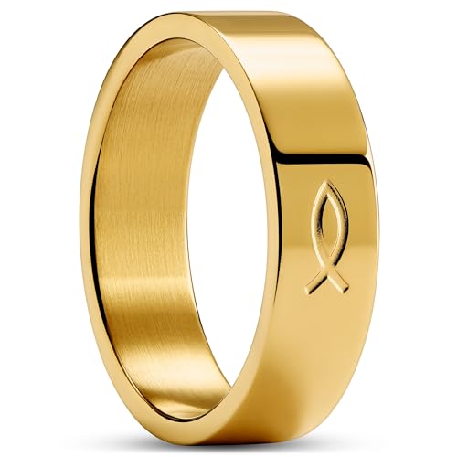 Arkai by Trendhim Ringe für Männer | Goldfarbener Ichthus | 316L Edelstahl & Titan-Nitrid-Beschichtung | Dänisches Design | Polierte Oberfläche | Gold von Arkai