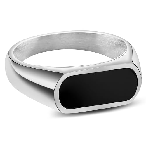 Arkai by Trendhim Siegelring Herren | Silber Sigelring aus Edelstahl mit Schwarzem Onyx | Dänisches Design | Ausdrucksstarker Männerschmuck für Alltag & Anlass von Arkai