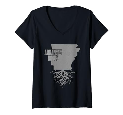Damen Arkansas Roots Landkarte mit Stolz, Vintage-Stil, Geschenk T-Shirt mit V-Ausschnitt von Arkansas Roots - Pride Gifts & Apparel Co.