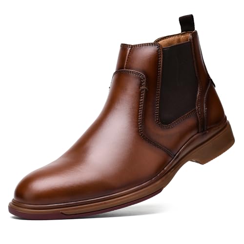 Arkbird Herren Chelsea Dress Boots High or Mid Top Slip On Ankle Boot für Männer Business Echtes Leder Arbeit Alltag Freizeitschuhe, Braun(217), 47 EU von Arkbird