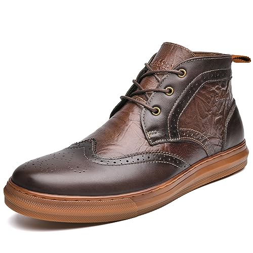 Arkbird Herren Mode Leder Wingtip Oxford Kleid Stiefel Casual Mid Top Knöchel Chukka Motorradstiefel Business Schuhe für Herren, Khaki (553), 45 EU von Arkbird