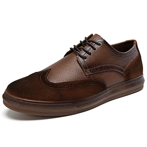 Lässige Oxford-Leder-Sneaker für Herren, Flügelspitze, eleganter Stil, Gelbbraun (962), 43 EU von Arkbird