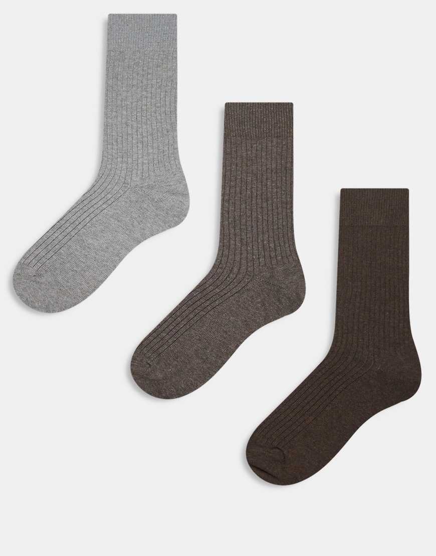 ARKET - 3er-Pack gerippte Socken in meliertem Grau und Braun mit hohem Baumwollanteil-Bunt von Arket
