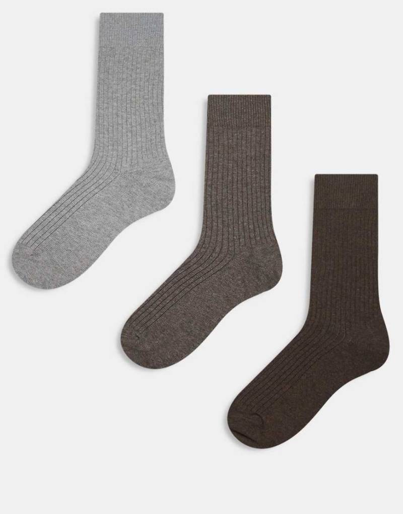 ARKET - 3er-Pack gerippte Socken in meliertem Grau und Braun mit hohem Baumwollanteil-Bunt von Arket